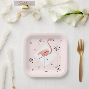 Flamingo Pink diamond square Paper Plate