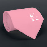 Flamingo Pink Elegant Monogram   Name one sided Tie<br><div class="desc">An elegant necktie featuring a bold white monogram across a Flamingo Pink background.  On top of this monogram sits your first or last name spelled out in all capitals.  Over 40  unique colors are available in both one-sided and two-sided versions. You can browse them by clicking the collection link.</div>