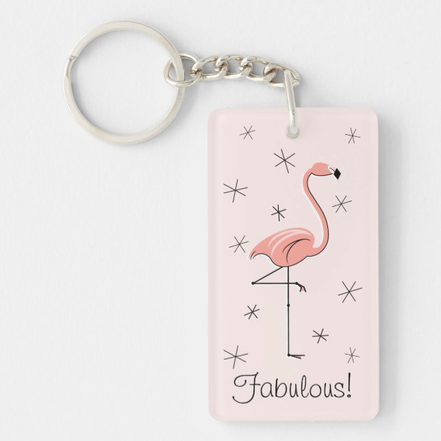 Flamingo Pink 'Fabulous' acrylic rectangle Keychain (Front)