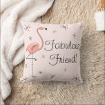 Flamingo Pink 'Fabulous Friend!' throw pillow<br><div class="desc">Mid-century inspired design with a retro touch featuring a pink flamingo and stars on a pale pink background. A customizable design for you to personalise with your own text,  images and ideas. An original digital art image created by Jess Perry at QuirkyChic Retro.</div>