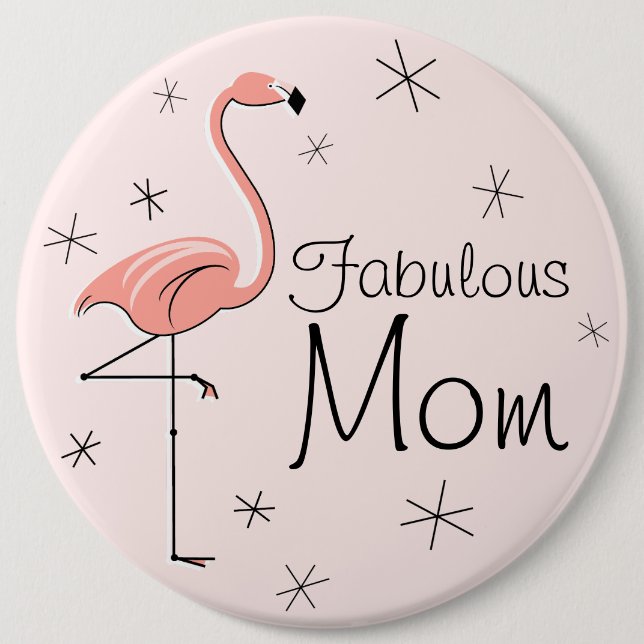 Flamingo Pink 'Fabulous Mom' button (Front)