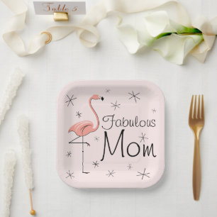 Flamingo Pink Fabulous Mom square Paper Plate