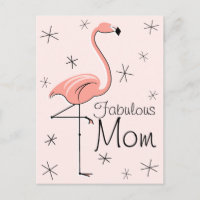 Flamingo Pink "Fabulous Mom" vertical postcard