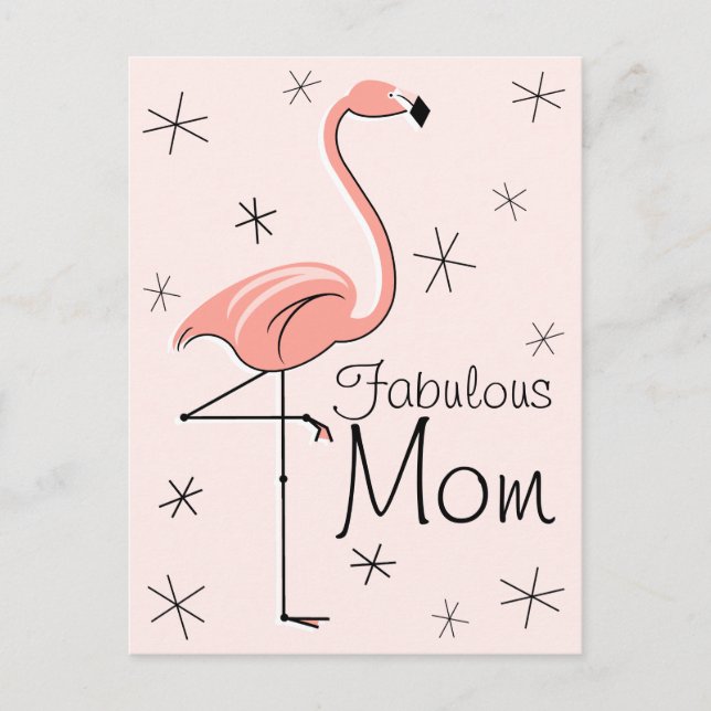 Flamingo Pink "Fabulous Mom" vertical postcard (Front)