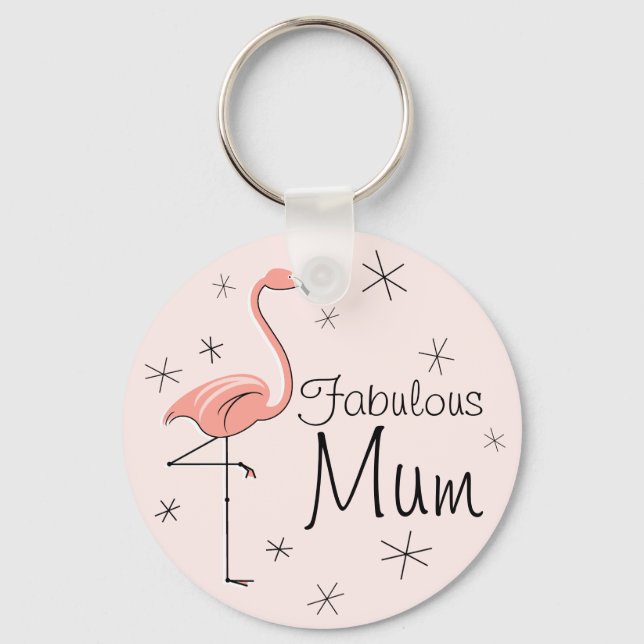 Flamingo Pink 'Fabulous Mum' keychain (Front)