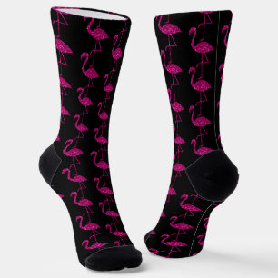 Flamingo Pink faux glitter sparkles pattern black Socks