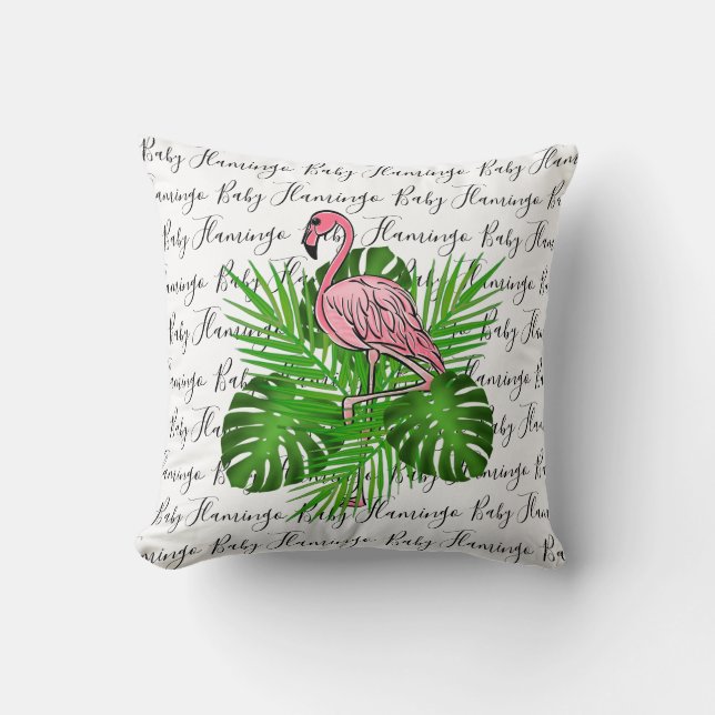 Flamingo, pink flamingo, tropical jungle leaves  throw pillow (Front)