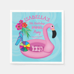 Flamingo Pink Floral 5th Birthday Pool Party Napkin