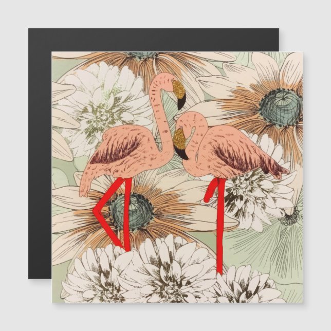 Flamingo Pink Floral Tropical Leaves Glitter (Front/Back)