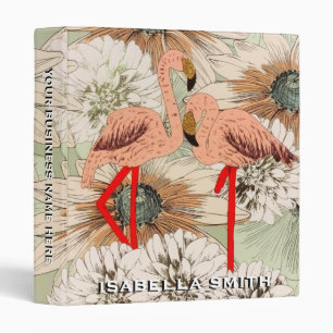 Flamingo Pink Floral Tropical Leaves Glitter Binder