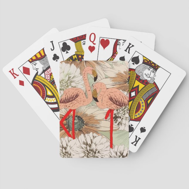 Flamingo Pink Floral Tropical Leaves Glitter Playing Cards (Back)
