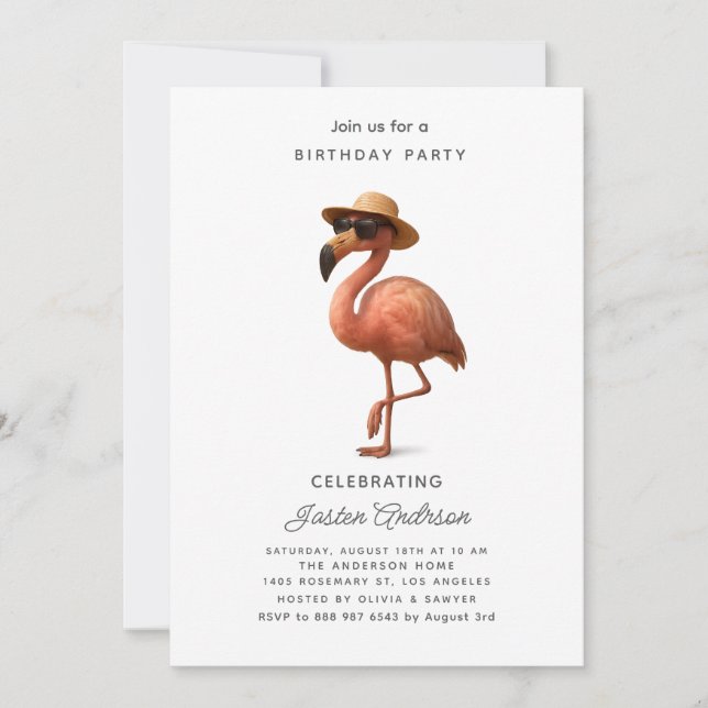  Flamingo Pink Flowers Birthday Party Invitation (Devant)