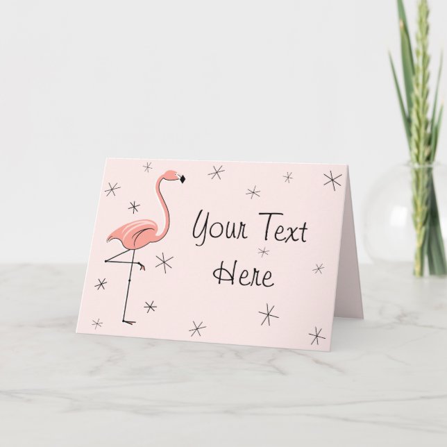 Flamingo Pink front text greetings card (Front)
