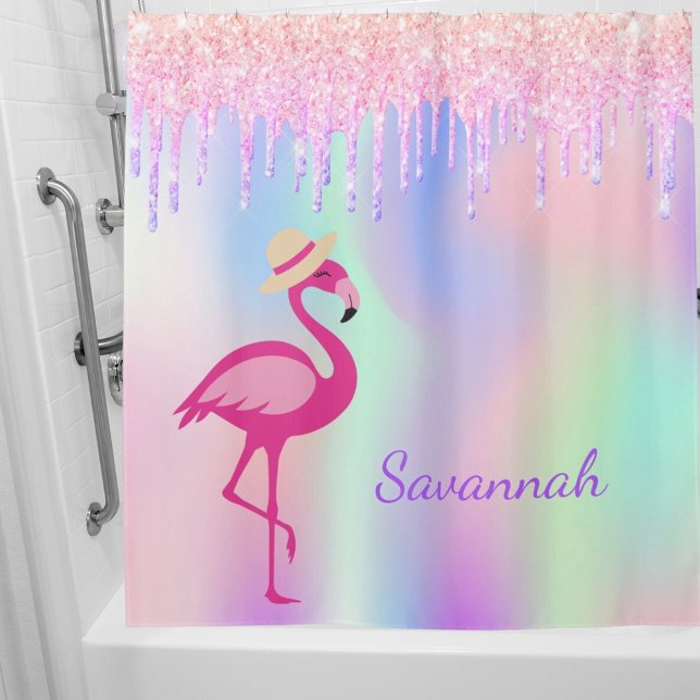 Flamingo pink glitter drips monogram holographic (Creator Uploaded)