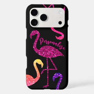Flamingo pink glitter sparkles Personalize black