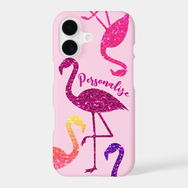 Flamingo pink glitter sparkles Personalize iPhone Case (Back)