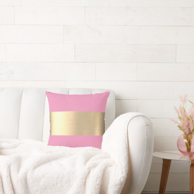 Flamingo Pink Gold Foil Rustic Faux  Throw Pillow (Couch)