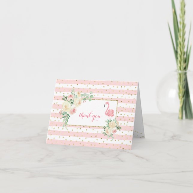 Flamingo Pink Gold thank you  Invitation (Front)