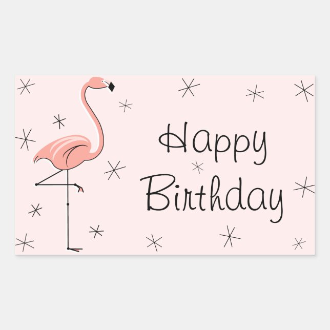 Flamingo Pink Happy Birthday rectangle Sticker (Front)