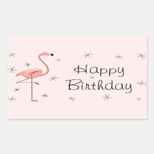 Flamingo Pink Happy Birthday rectangle Sticker