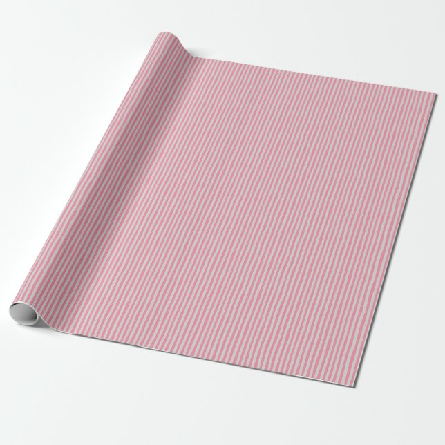 Flamingo Pink & Light Gray Wonky Stripes Wrapping Paper (Unrolled)