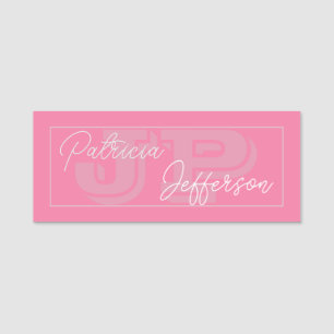 Flamingo Pink Monogrammed: Handwritten Calligraphy Name Tag