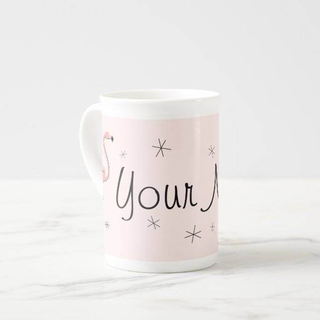 Flamingo Pink  Name bone china mug (Front Left)