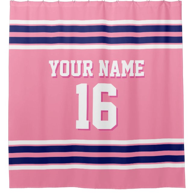Flamingo Pink Navy White Stripes Sports Jersey (Front)