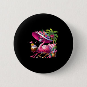 Flamingo Pink Palm Tree Tropical Beach Summer Vaca 2 Inch Round Button