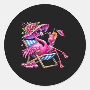 Flamingo Pink Palm Tree Tropical Beach Summer Vaca Classic Round Sticker