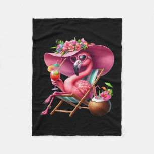 Flamingo Pink Palm Tree Tropical Beach Summer Vaca Fleece Blanket