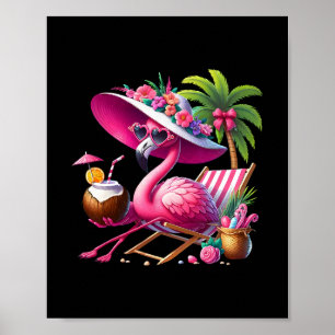 Flamingo Pink Palm Tree Tropical Beach Summer Vaca Poster
