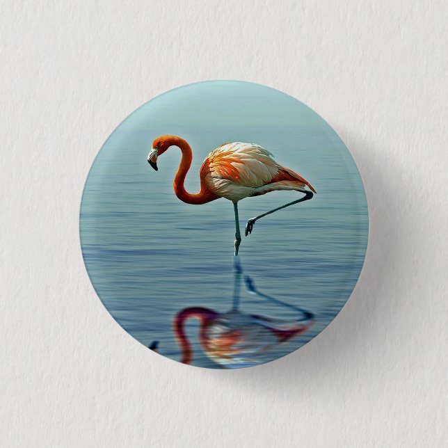 Flamingo Pink Reflection Wildlife Photo 1 Inch Round Button (Front)