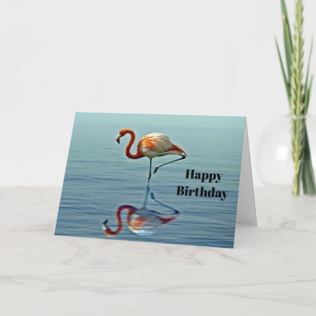 Flamingo Pink Reflection Wildlife Photo Birthday Card (Front)