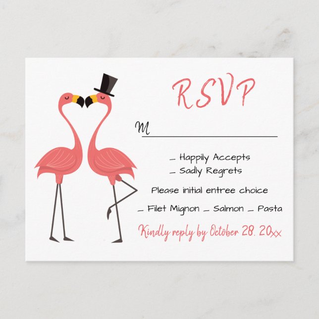 Flamingo Pink RSVP Wedding Tropical Luau Beach Invitation Postcard (Front)