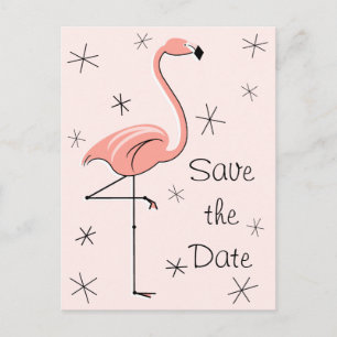 Flamingo Pink "Save the date" vertical postcard