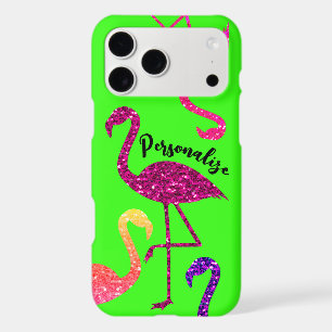 Flamingo pink sparkles Personalize neon green