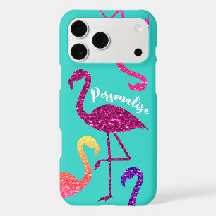 Flamingo pink sparkles Personalize turquoise