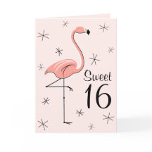Flamingo Pink Sweet 16 greetings card vertical