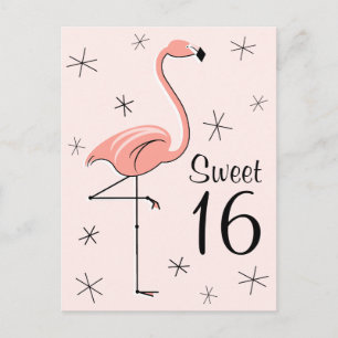 Flamingo Pink "Sweet 16" vertical postcard