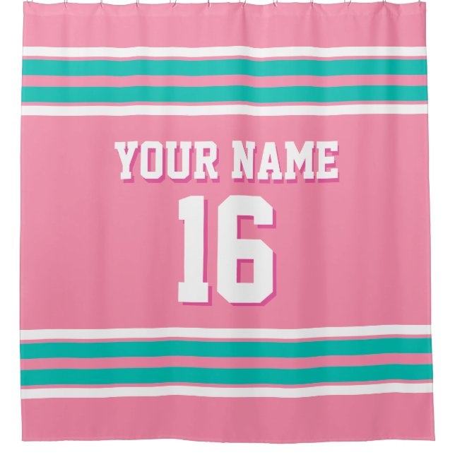Flamingo Pink Teal White Stripes Sports Jersey (Front)