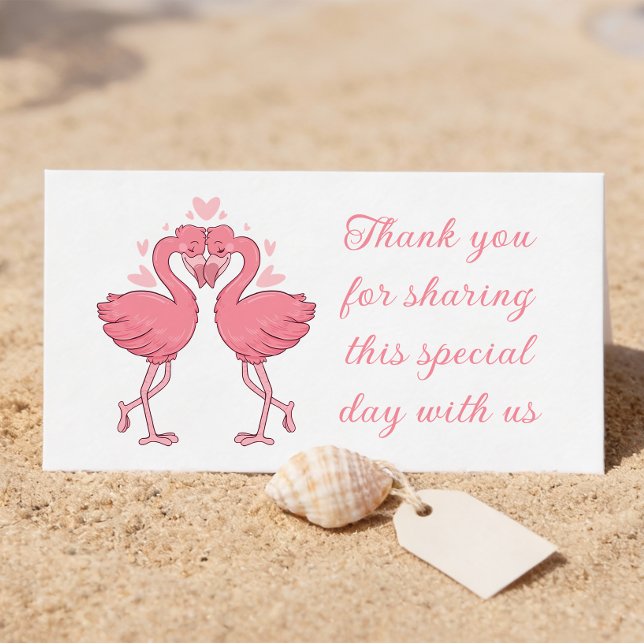 Flamingo Pink Tropical Beach Wedding Thank You Place Card (Creator Uploaded)