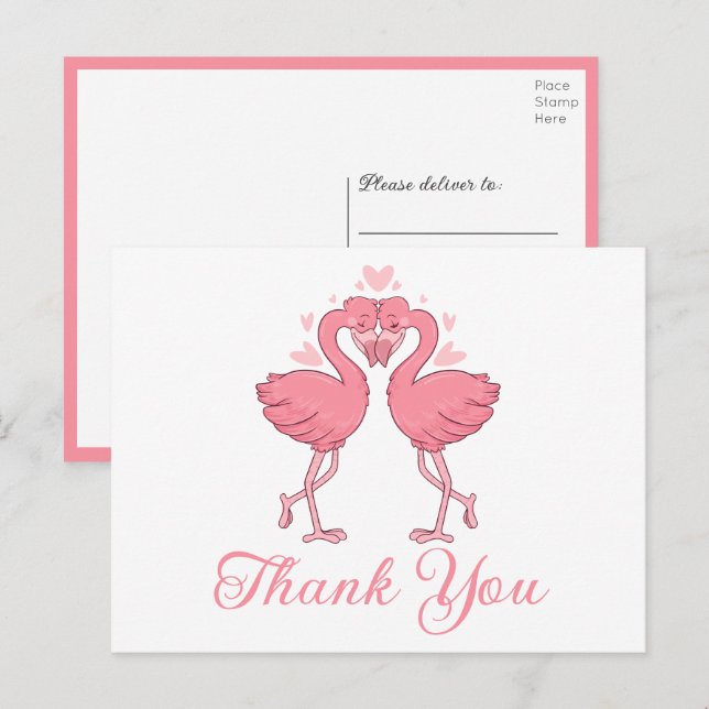 Flamingo Pink Tropical Beach Wedding Thank You Postcard (Front/Back)