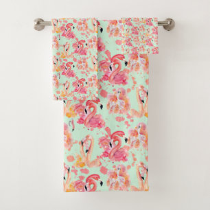 Flamingo Pink Tropical Colourful Bath Towel Set
