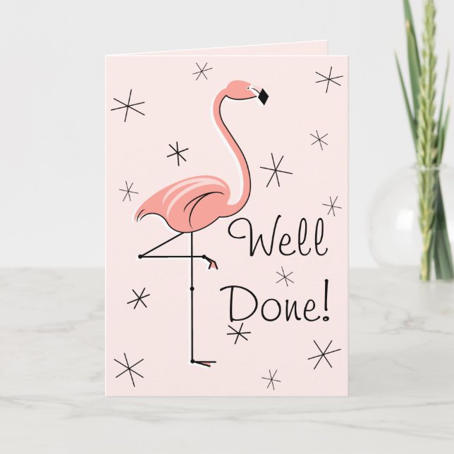 Flamingo Pink Well Done! front text greetings card (Front)