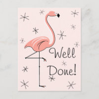 Flamingo Pink "Well Done!" vertical postcard