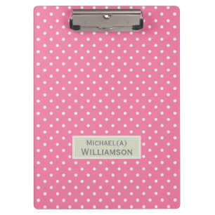 Flamingo Pink & White Polka Dot Customized Pattern Clipboard