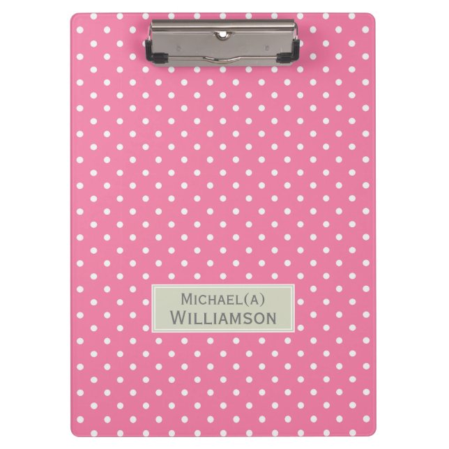 Flamingo Pink & White Polka Dot Customized Pattern Clipboard (Front)