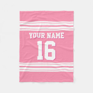 Flamingo Pink White Sports Jersey Fleece Blanket