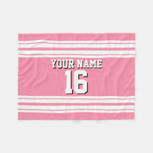 Flamingo Pink White Team Jersey Custom Number Name Fleece Blanket